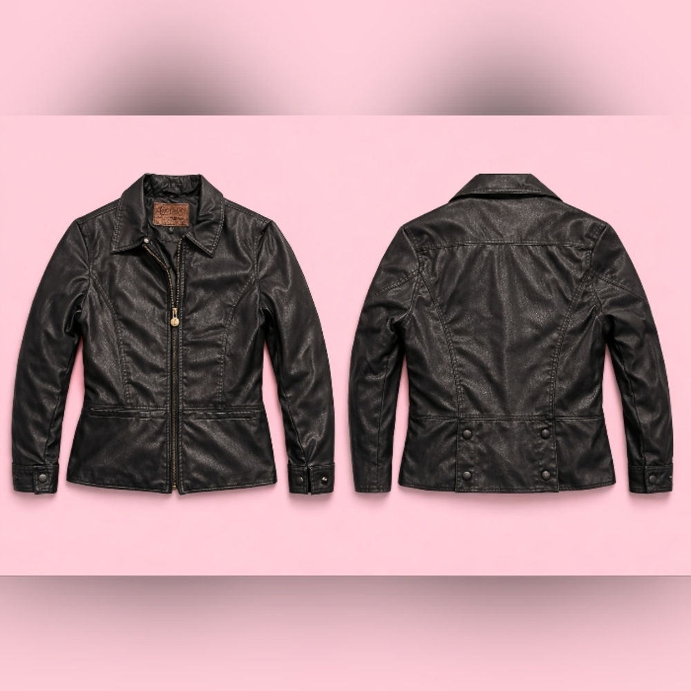 Outback Trading Company Real Leather Jacket –Women’s Black Zip Front Fitted Coat